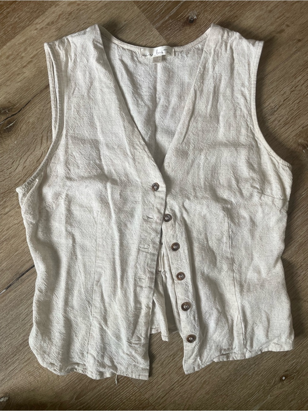 nine britton Cream Linen Button-Front Vest
